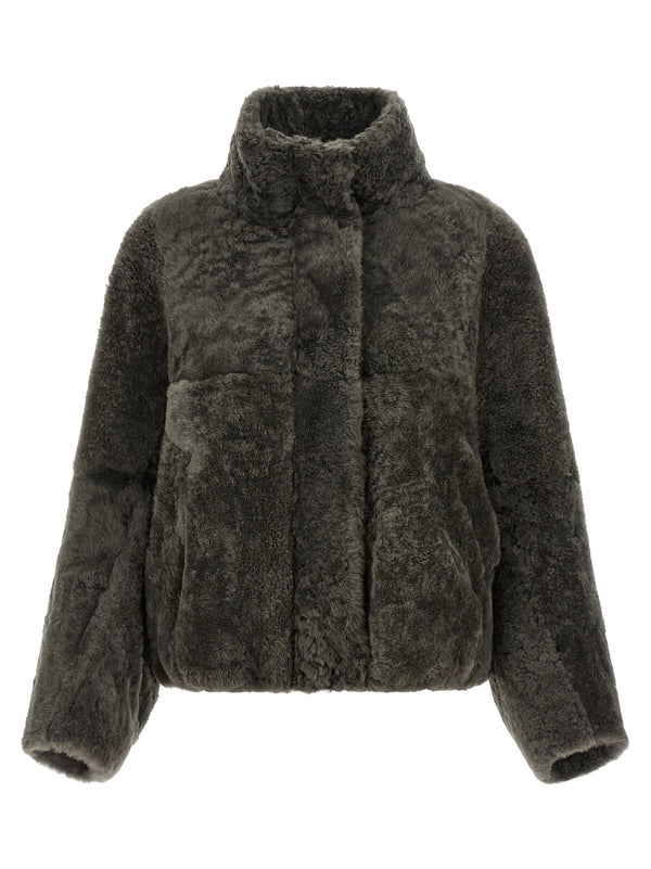 Brunello Cucinelli Pure lambskin with textured lamb fur jacket in gray