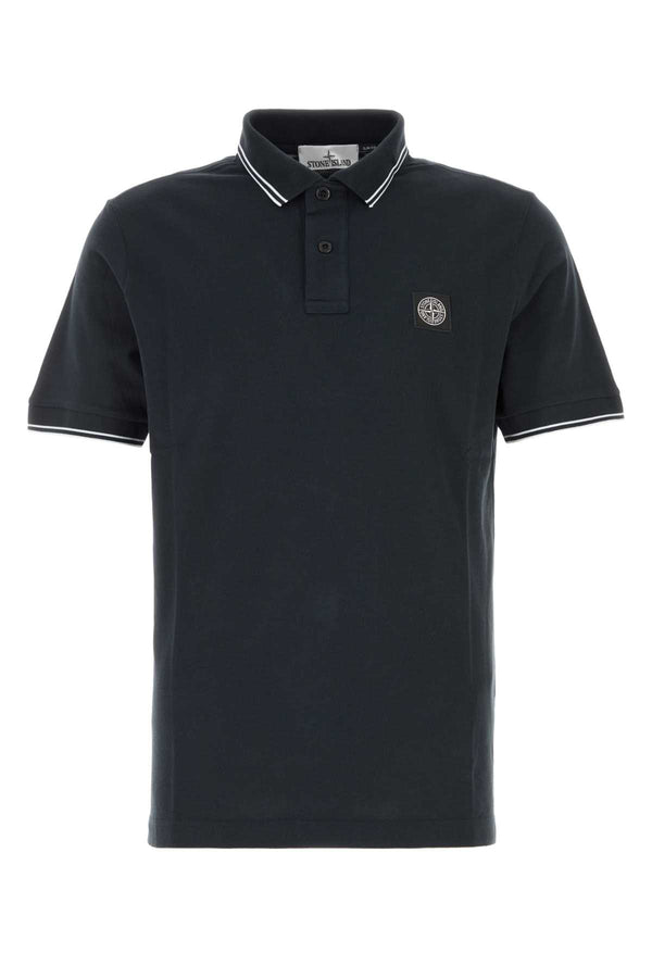 Midnight Blue Stretch Piquet Polo Shirt Exterior: Cotton Elastane