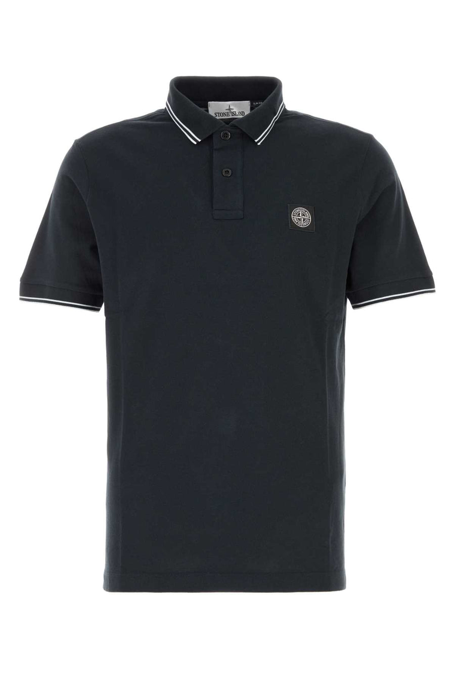 Midnight Blue Stretch Piquet Polo Shirt Exterior: Cotton Elastane