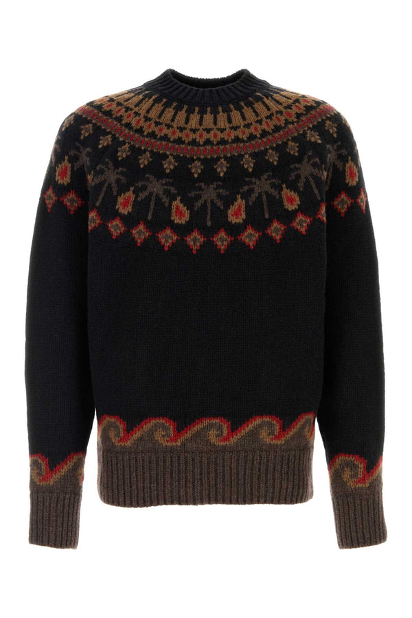 Embroidered Wool Sweet Winter Sweater Blackmulticolor Exterior: Virgin Maglie