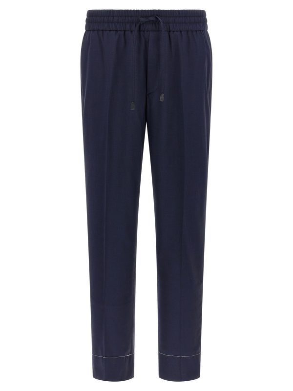 Blue Wool Casual Pants