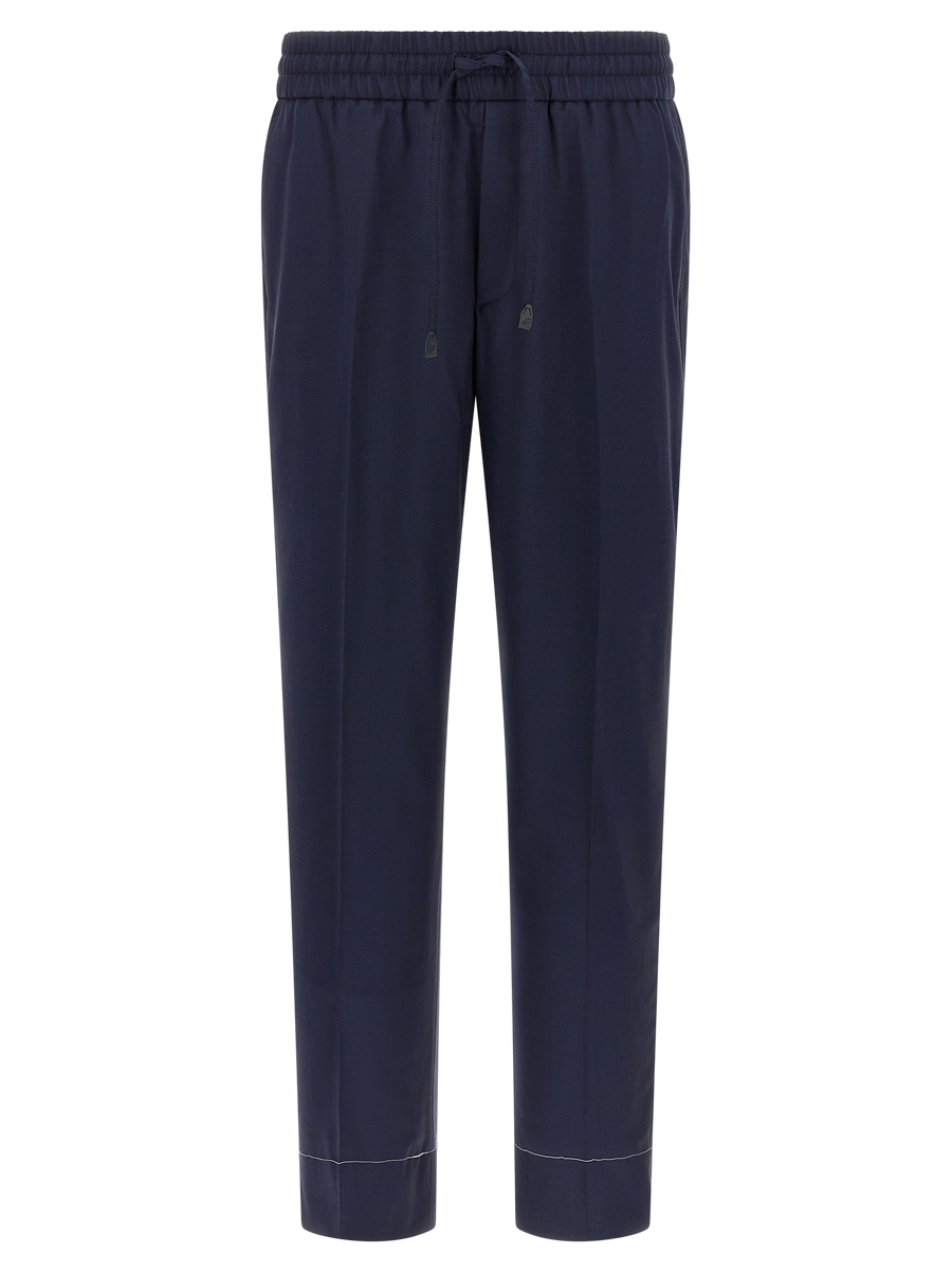 Blue Wool Casual Pants