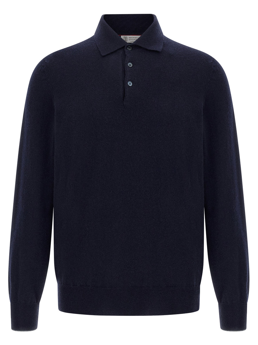 Brunello Cucinelli 100% cashmere polo shirt in blue
