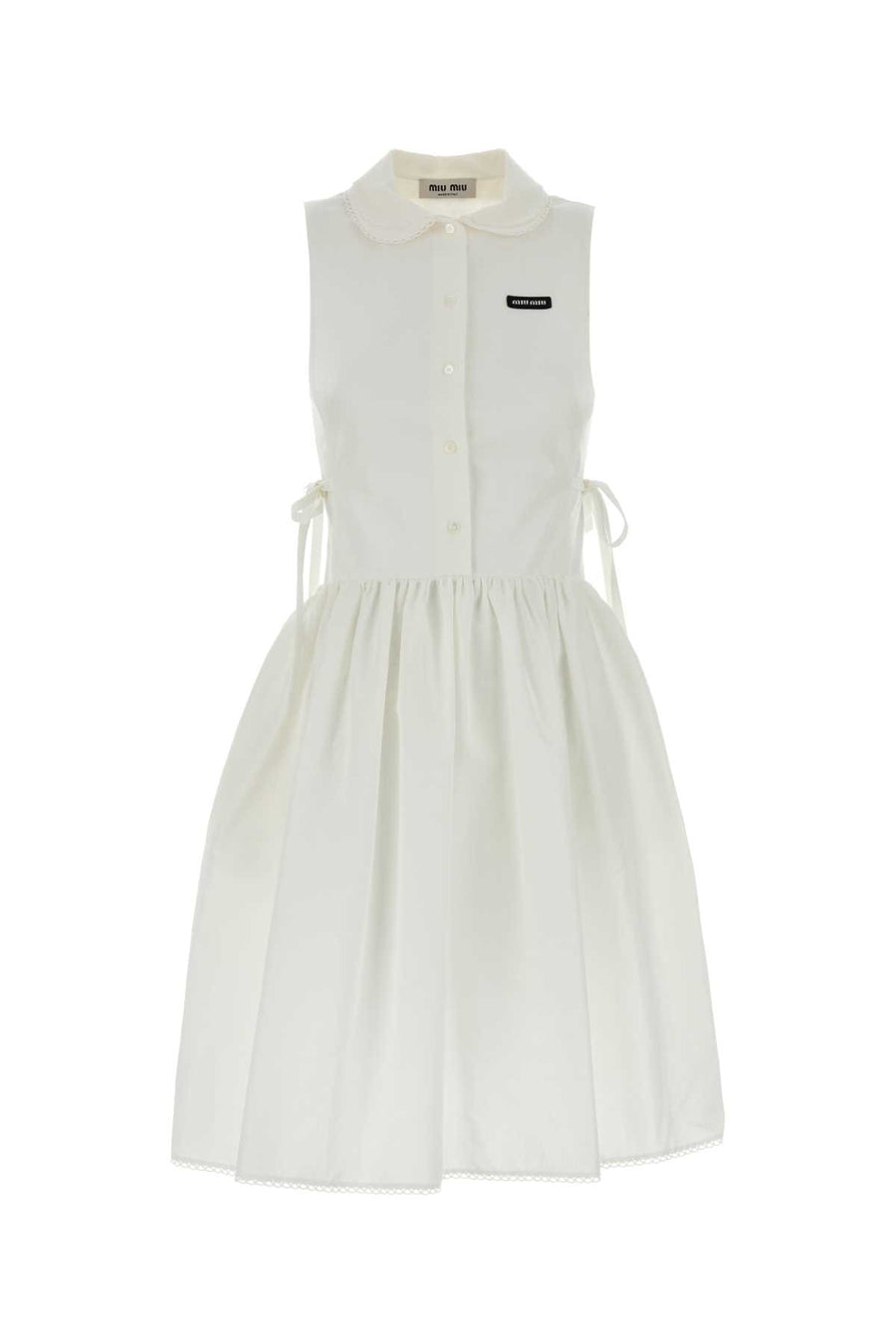 White Cotton Blend Mini Dress Bianco Exterior: Linen Abiti