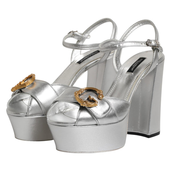 Dolce & Gabbana 100% Leather platform sandal in silver
