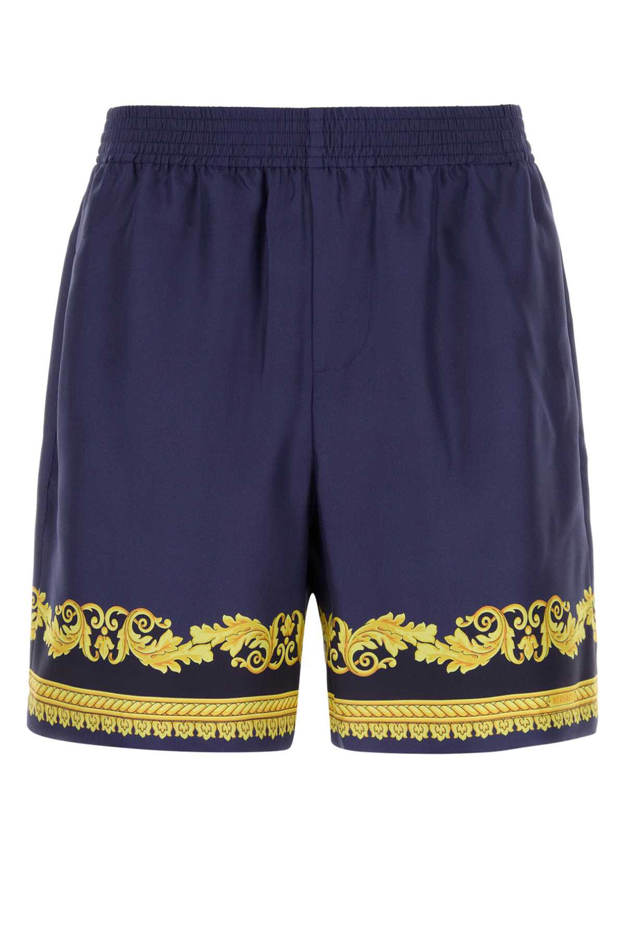 Blue Silk Bermuda Shorts Navyauberginegold Exterior