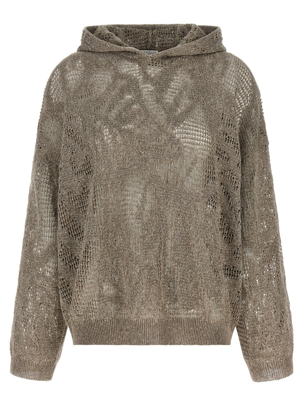 Brunello Cucinelli 94% linen hoodie in brown