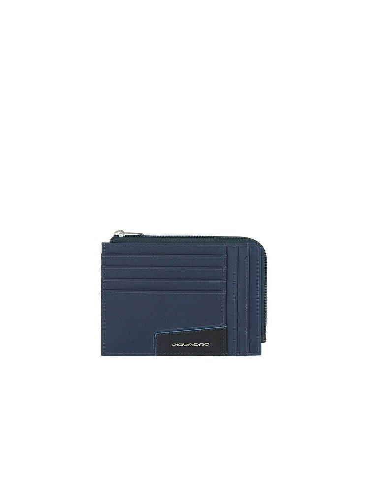 Piquadro 100% Recycled Nylon card case in blue
