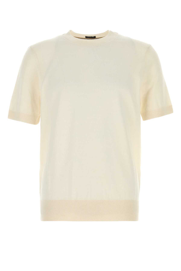 Cream Cotton Sweater Openwhite Exterior: Maglieria