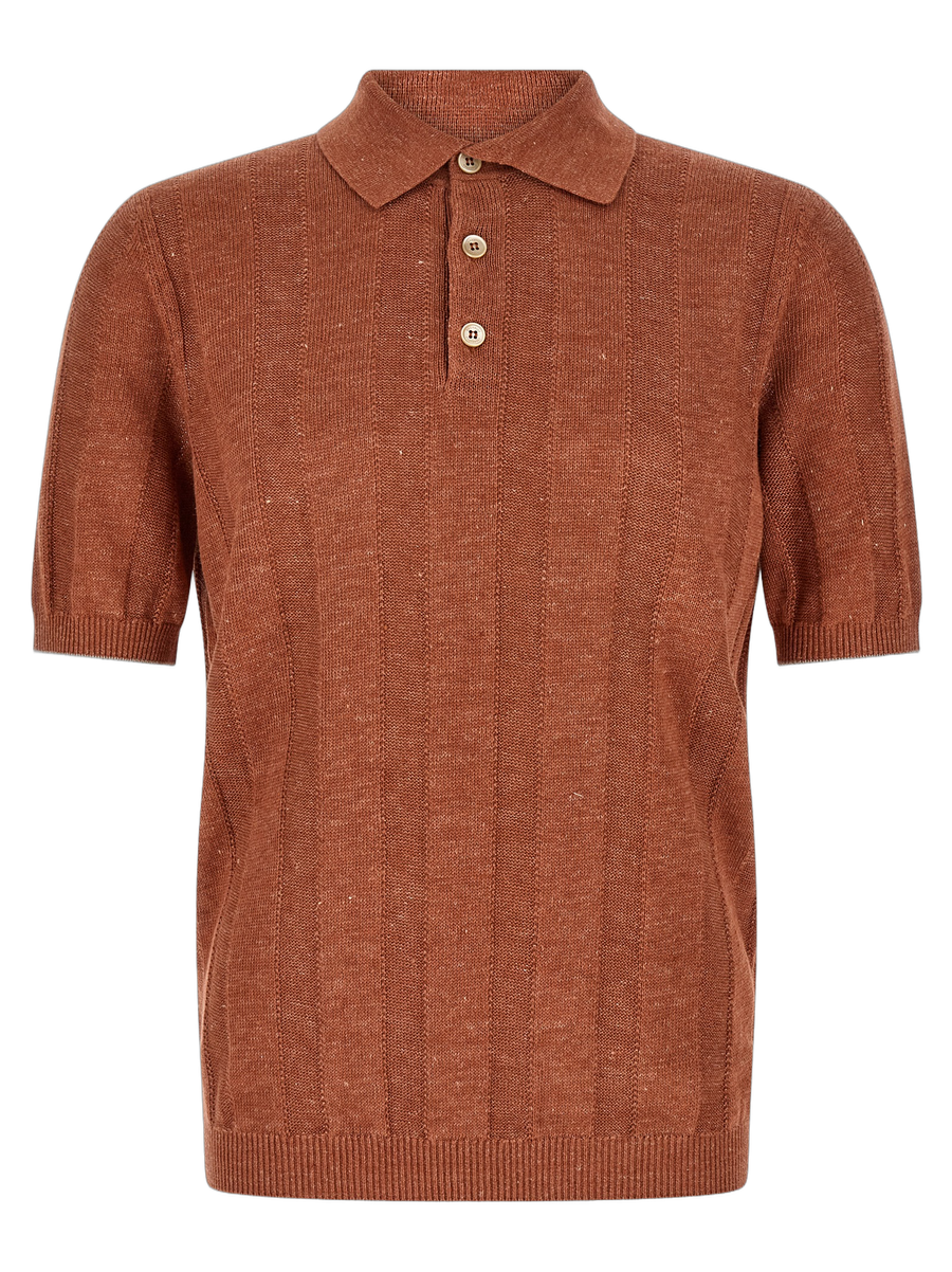 Brunello Cucinelli 77% linen polo shirt in orange