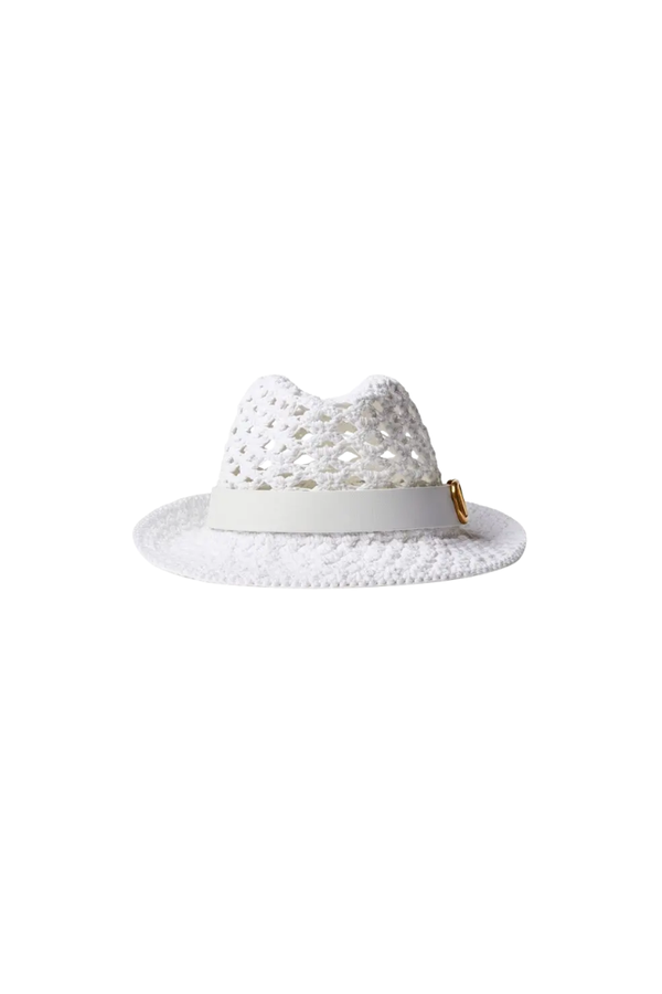 Valentino Garavani Vlogo Signature Woven Hat Bianco White