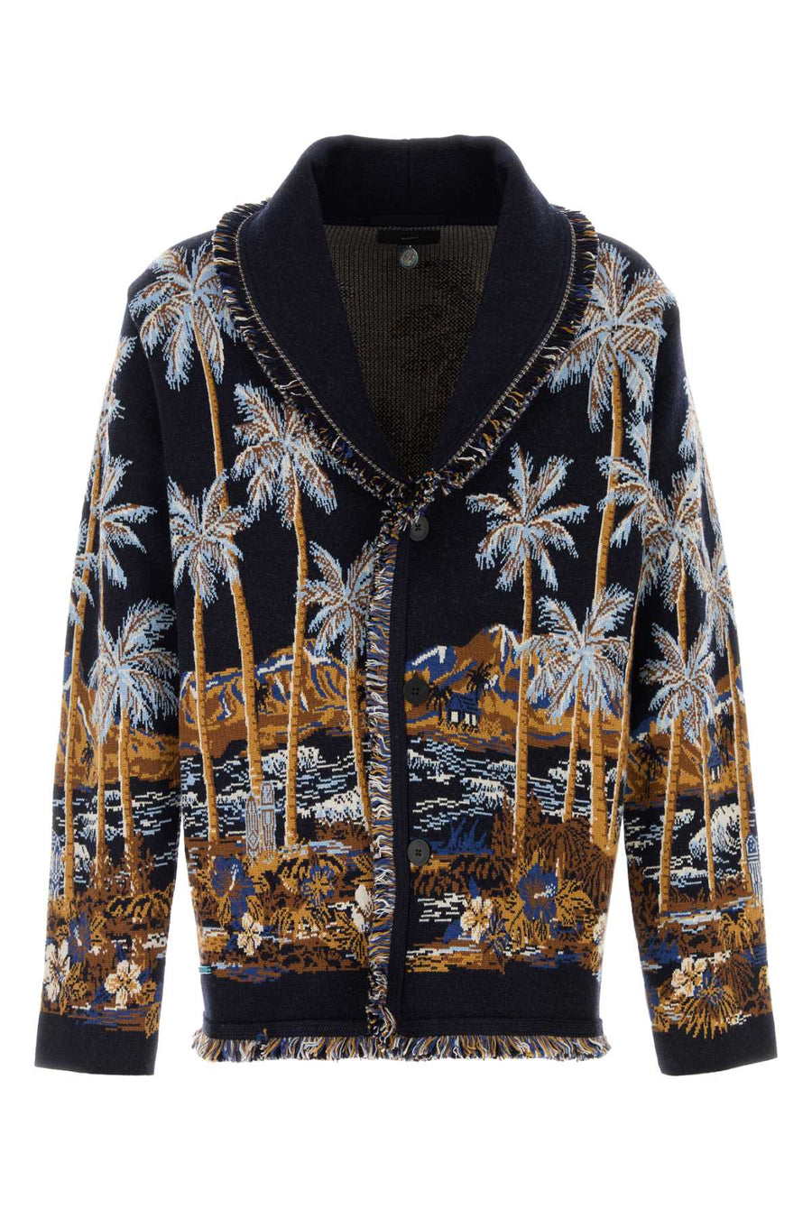 Embroidered Wool Blend Diamond Head Cardigan Midnightbluemult Exterior: Virgin Nylon Maglie