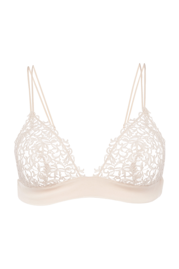 La Perla Stretch Georgette Silk with Macramé trim triangle bra in beige