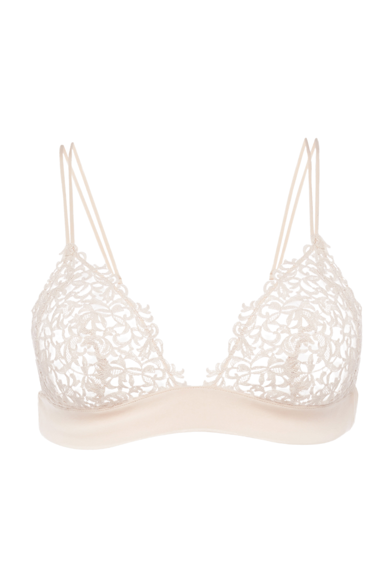 La Perla Stretch Georgette Silk with Macramé trim triangle bra in beige