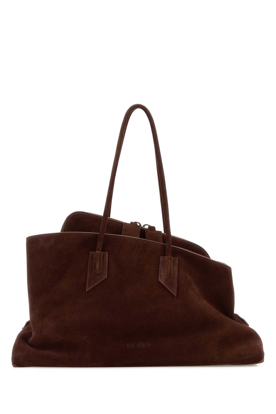 The Attico Passeggiata Exterior: 100% Suede; Lining: 100% Suede; Finishing: Silver metal top handle bag in brown