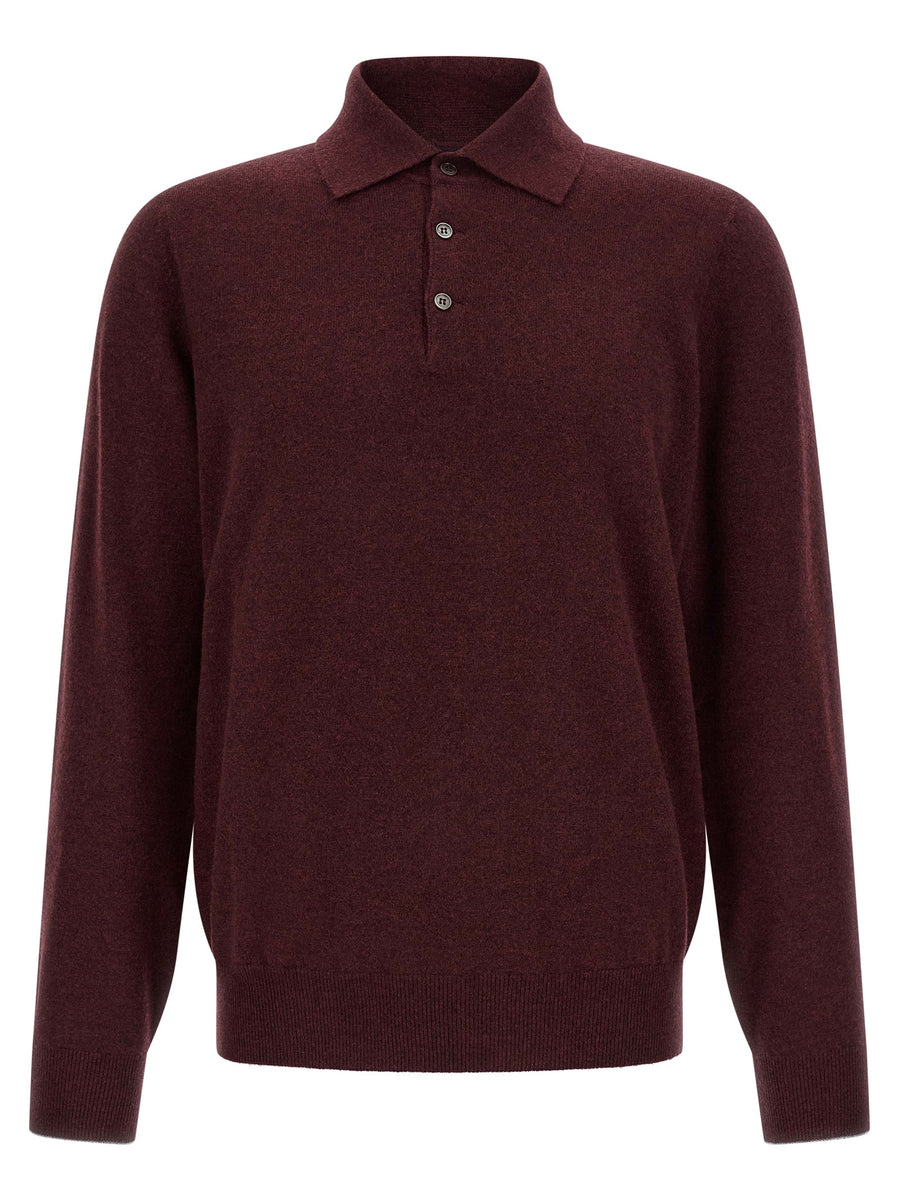 Brunello Cucinelli 100% Cashmere polo shirt in bordeaux
