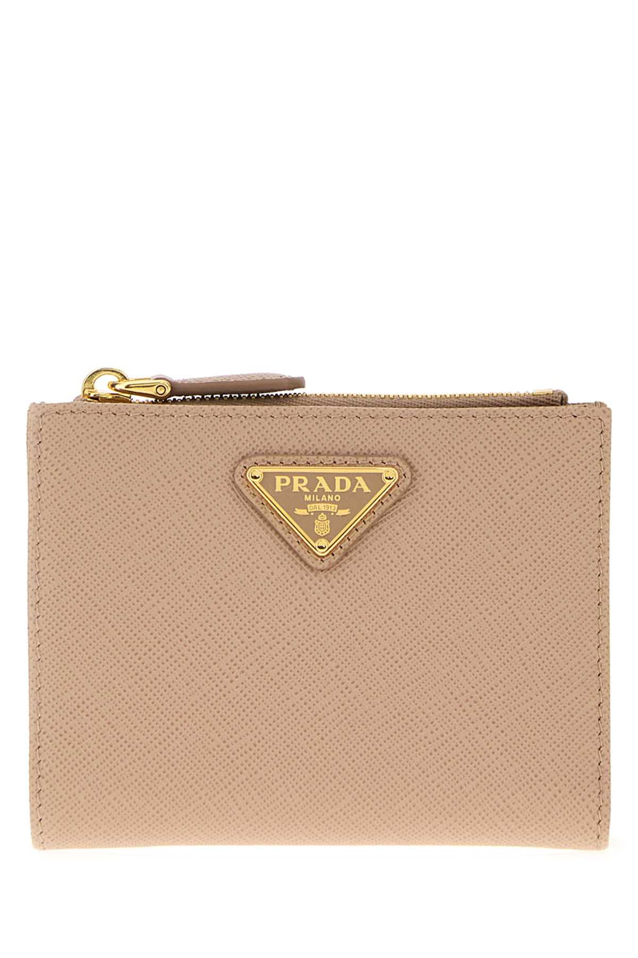 Prada Lampo Exterior: 100% Leather; Lining: 100% Leather; Finishing: Golden metal wallet in pink
