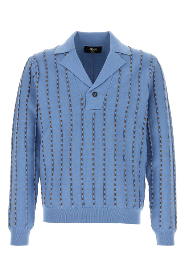 Cerulean Blue Cotton Polo Shirt Jeans+tabacco Exterior