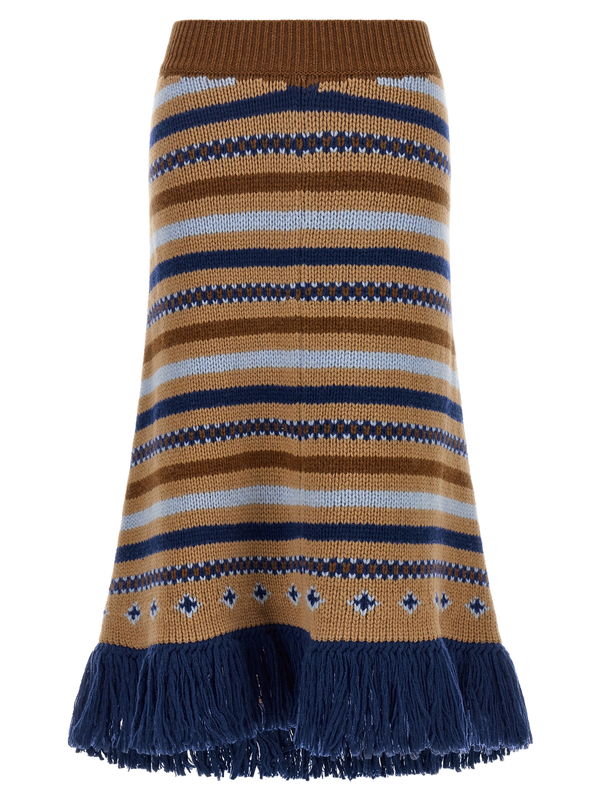 Multicolor Virgin Wool Midi Skirt