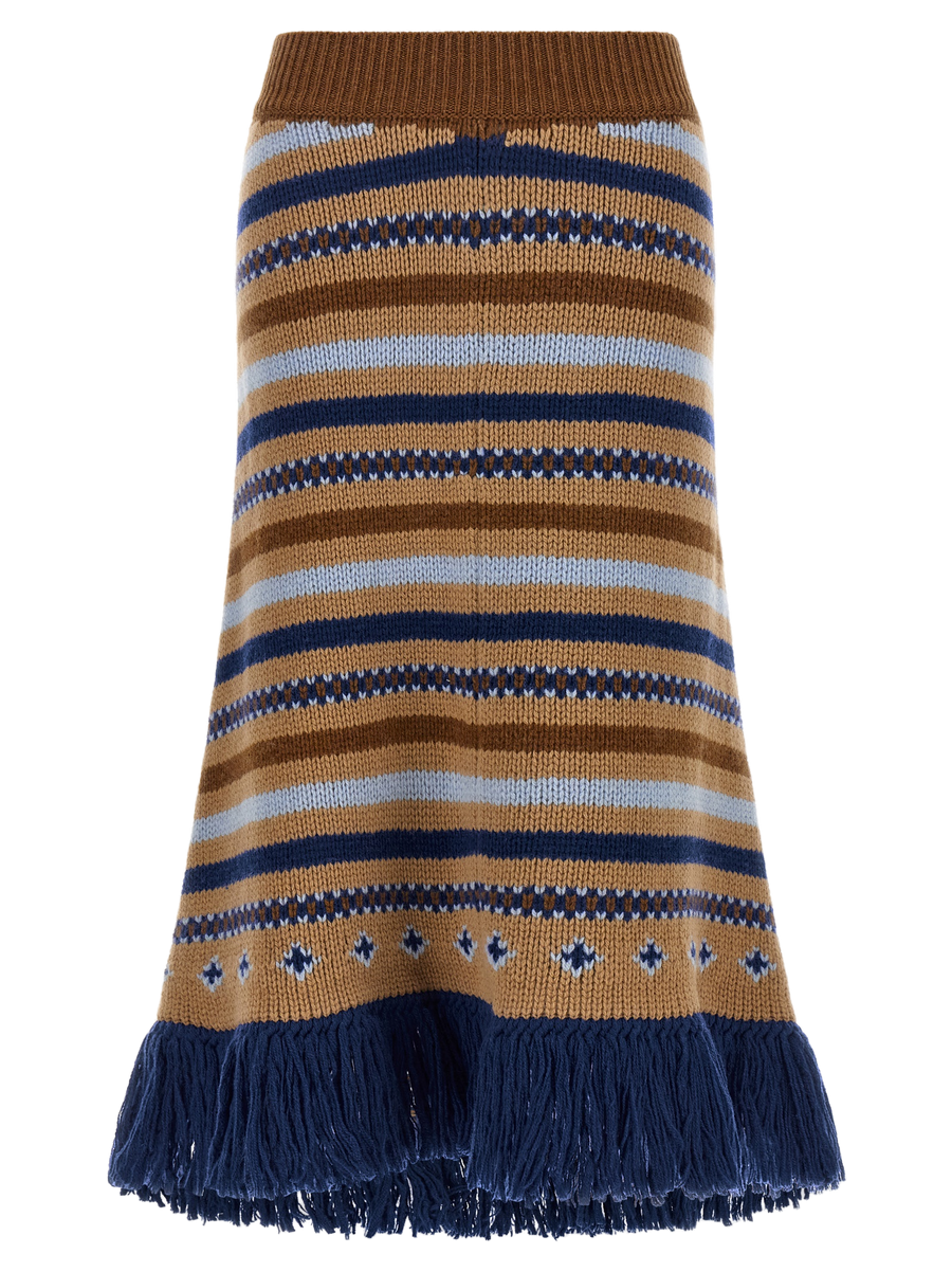 Multicolor Virgin Wool Midi Skirt