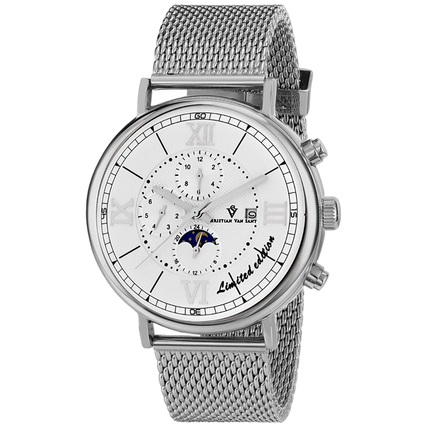 Christian Van Sant Stainless steel case and mesh bracelet watch in silver