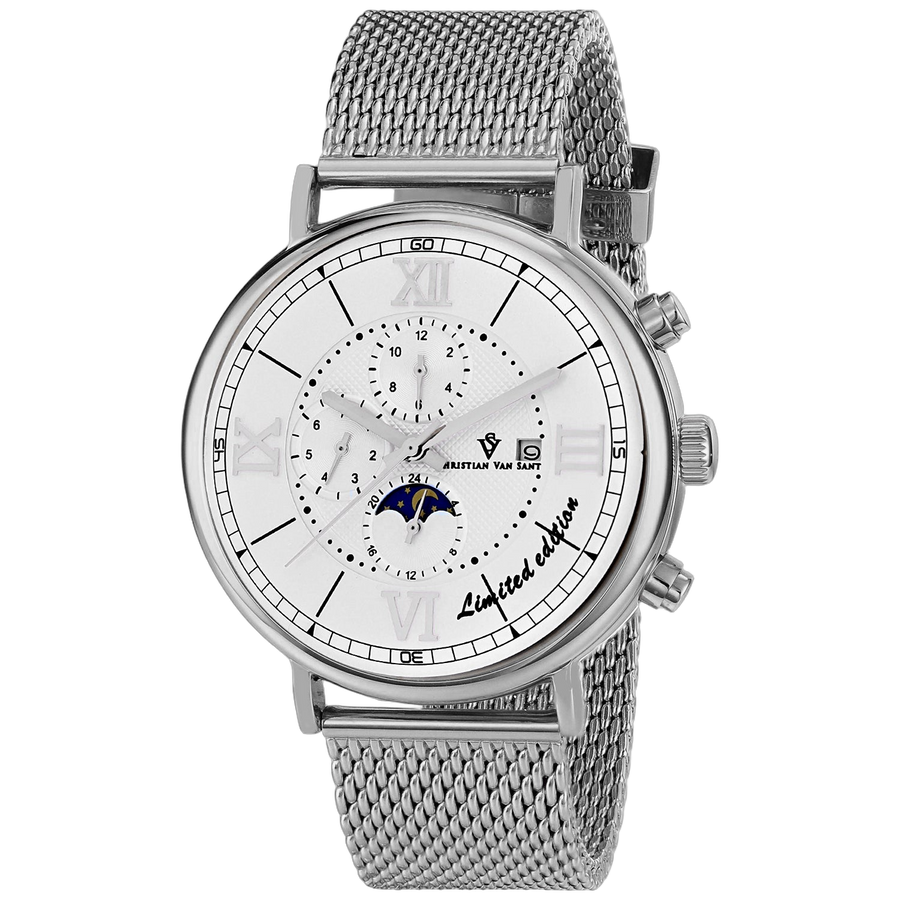 Christian Van Sant Stainless steel case and mesh bracelet watch in silver