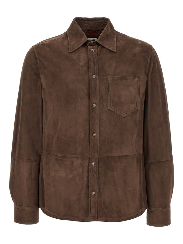 Brunello Cucinelli 100% lamb leather overshirt in brown