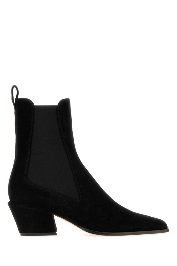 Paris Texas Ankle Exterior: 100% Suede; Interior: 100% Leather; Sole: Leather ankle boot in black
