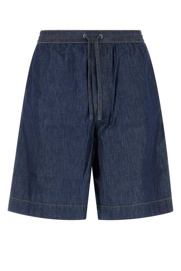 Blue Chambray Bermuda Shorts Denim Exterior: Cotton
