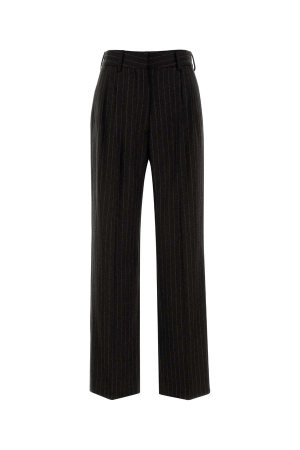 Embroidered Wool Blend Lady Maud Fox Palazzo Pant Choco Pantaloni