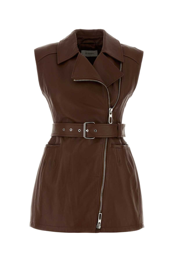 Chocolate Leather Favella Vest Brandy Giacche In Pelle