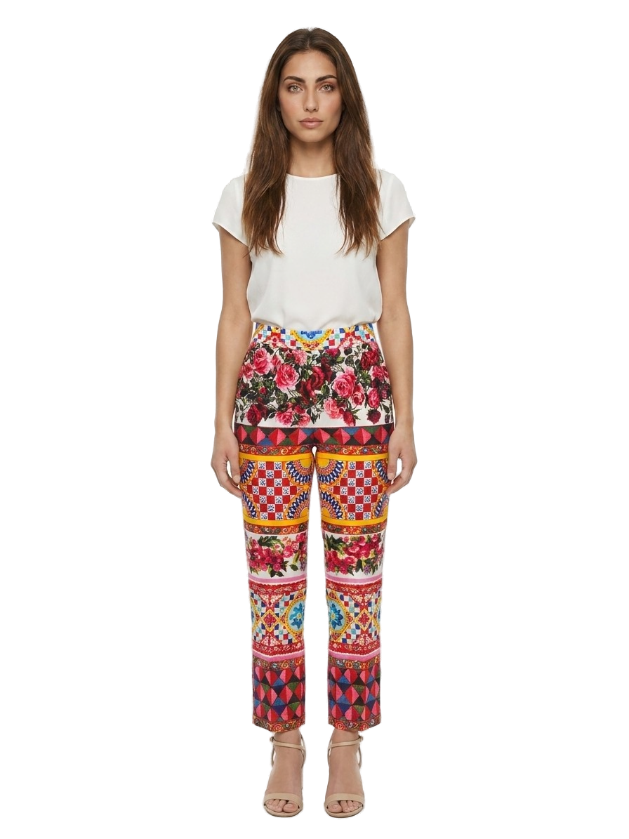 Multicolor Cotton Casual Pants