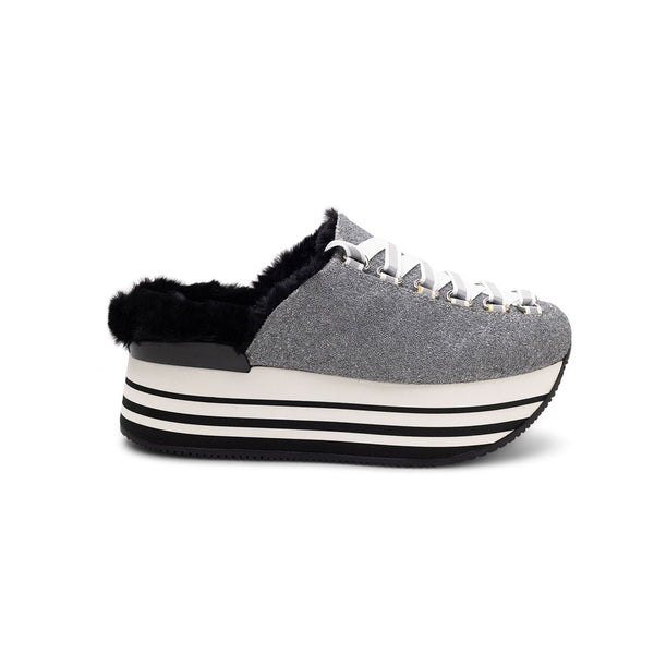 Hogan Silver grey glitter fabric slipper in gray