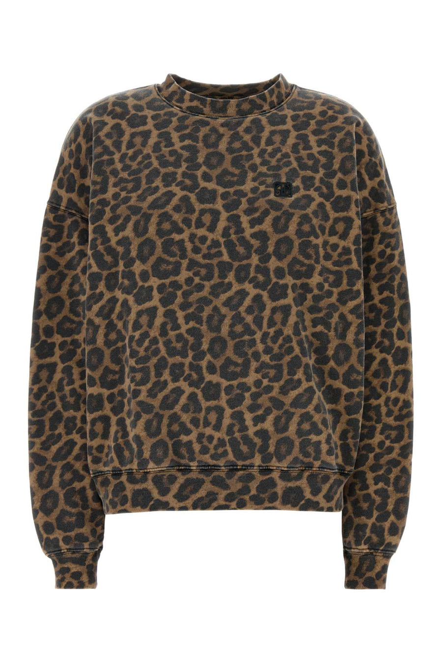 Printed Cotton Oversize Miles Sweatshirt Blackandbrownleopard Exterior: Felpe