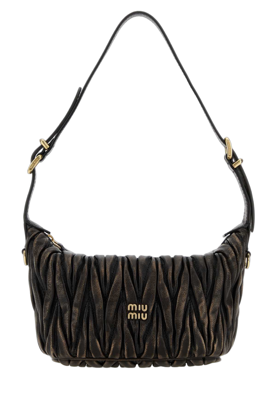 Miu Miu Exterior: 100% Leather; Lining: 100% Fabric; Finishing: Golden metal shoulder bag in brown