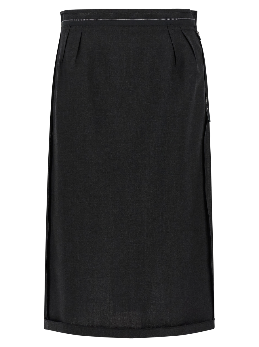Black Virgin Wool Midi Skirt