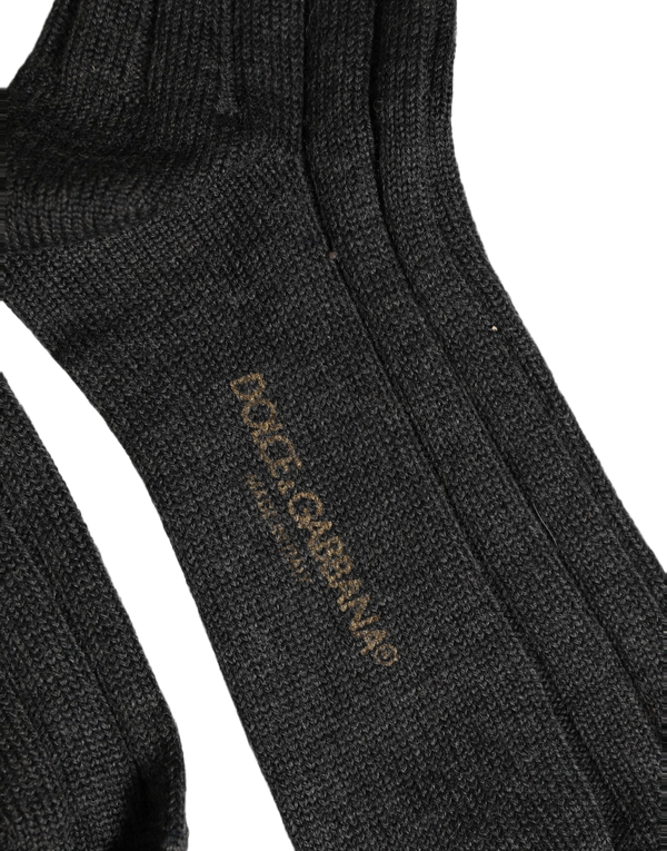 Dark Gray Wool Logo Calf Long Ribbed Accessory Socks Acrylic Alpaca Clothing