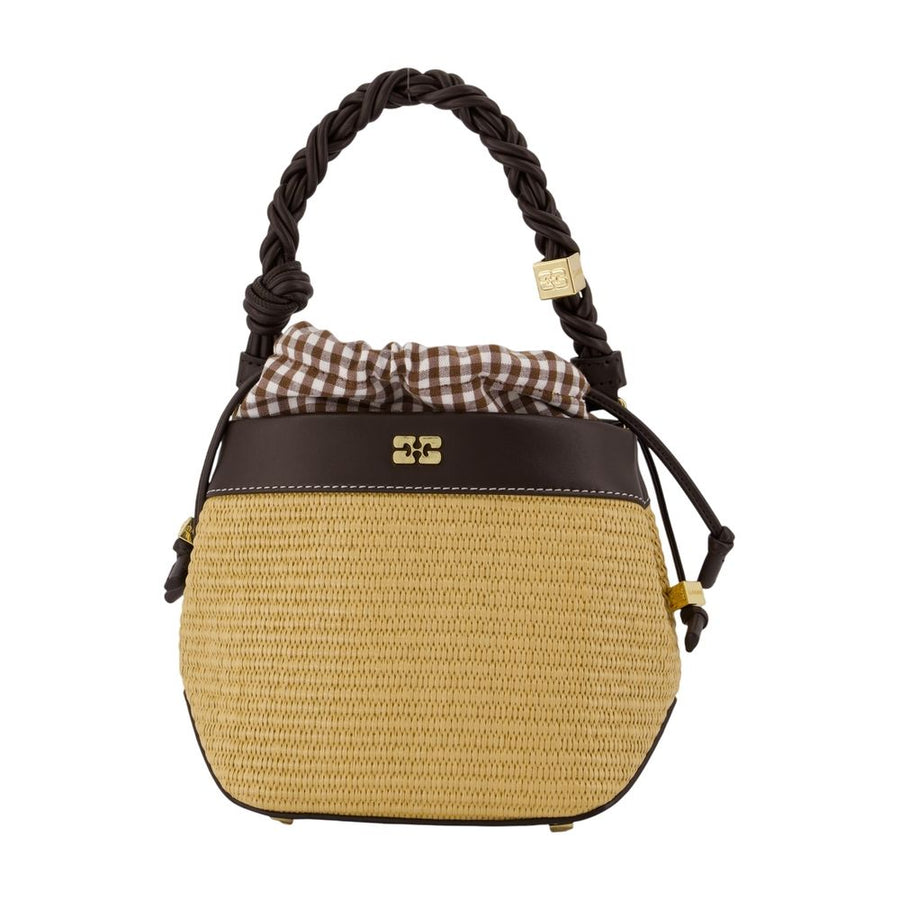 Ganni straw shoulder bag in brown