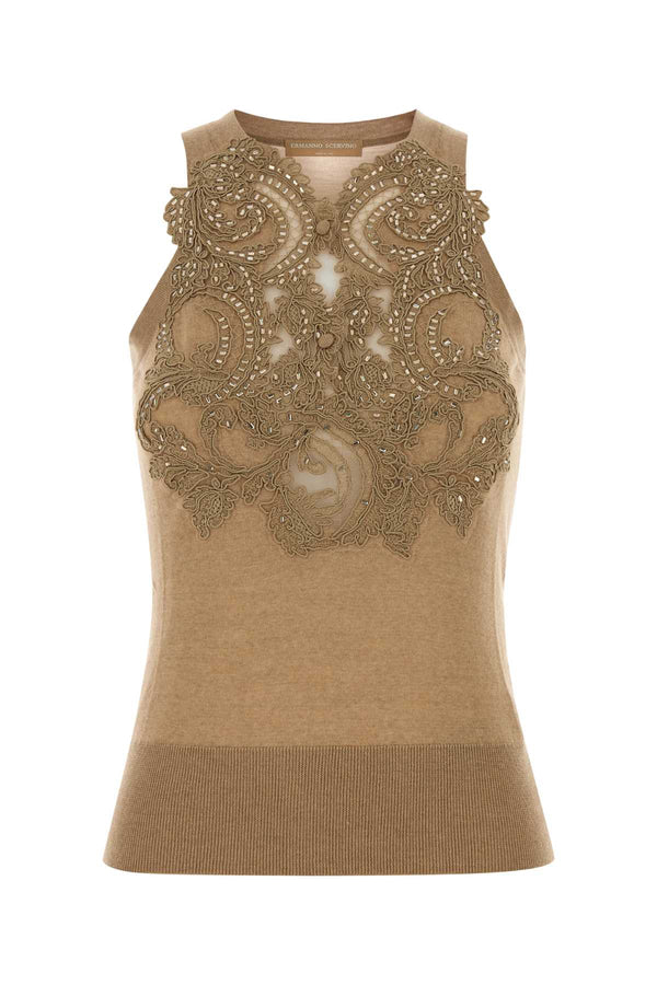 Camel Wool Vest Beige Exterior: Virign Maglieria