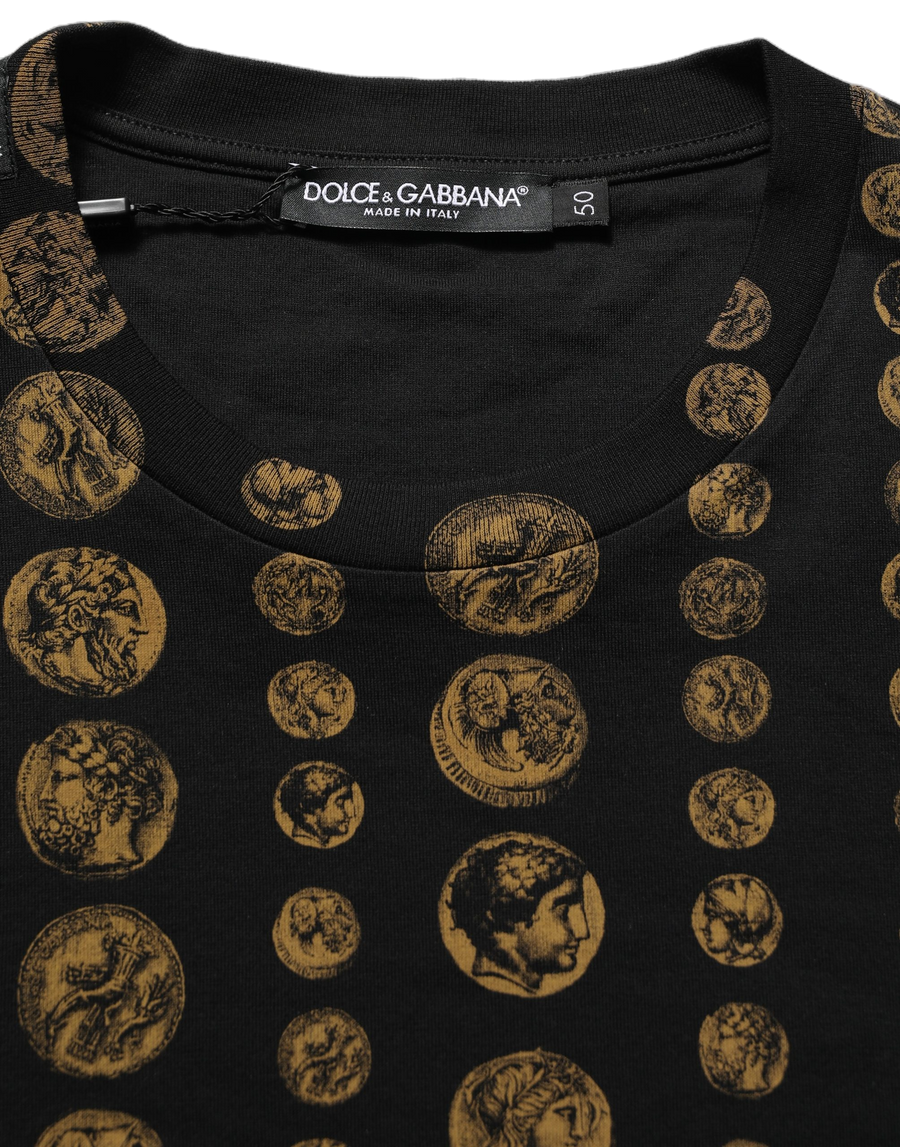 Black All Over Coin Print Cotton Men T-Shirt