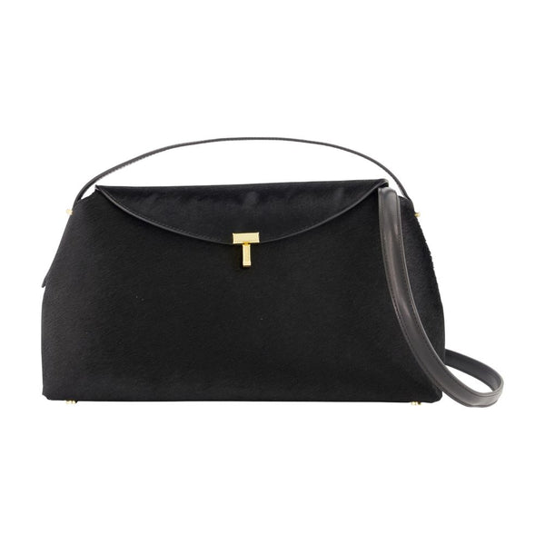 T-Lock Pony Hair Top Handle Purse - Toteme Leather Black Calfskin Bags / Handbags-purses