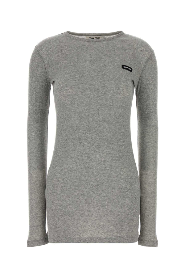 Miu Miu 100% Cotton long-sleeve t-shirt in gray