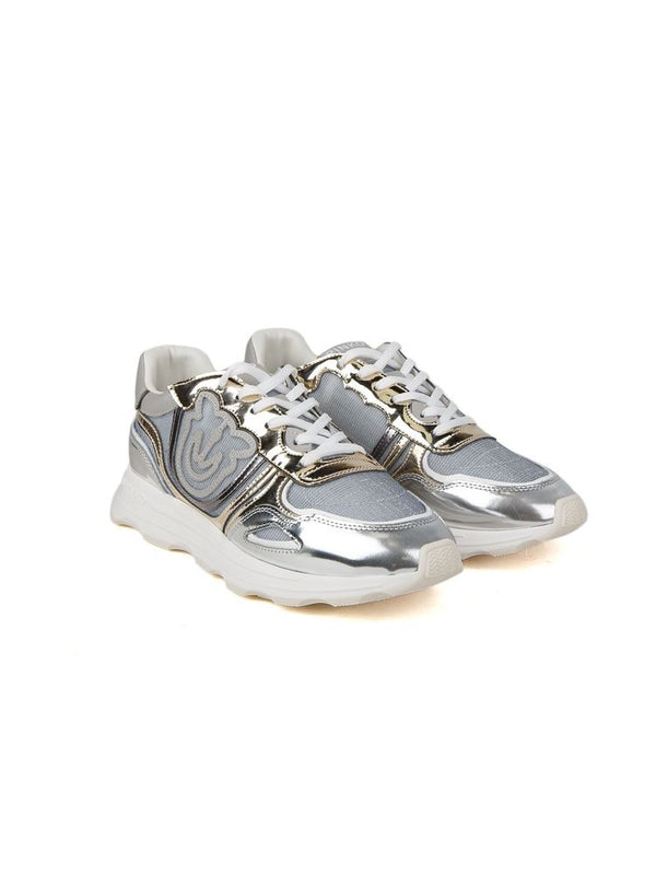 Pinko Cow leather sneaker in silver
