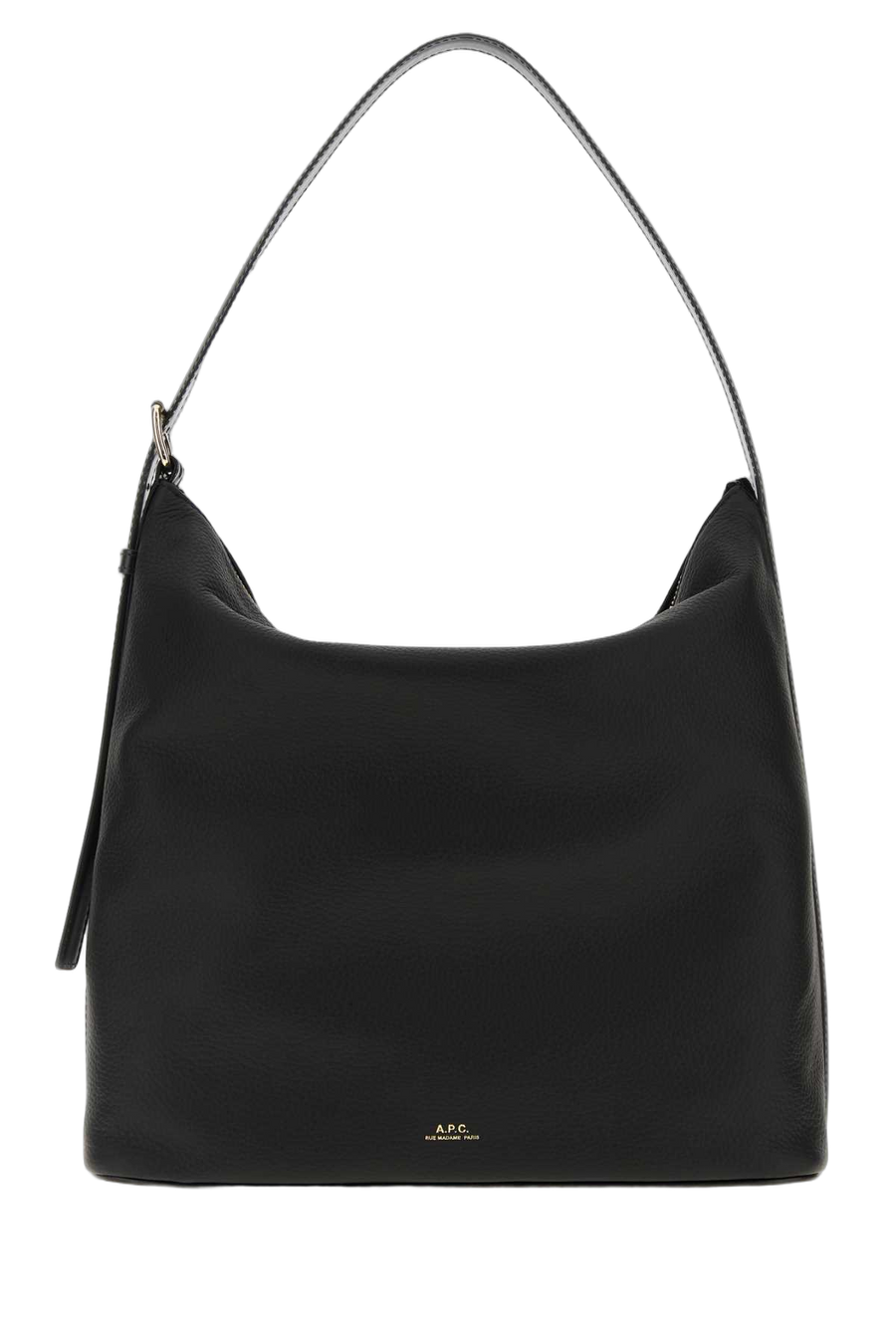A.P.C. Exterior: 100% Leather; Lining: 100% Fabric; Finishing: Platinum shoulder bag in black