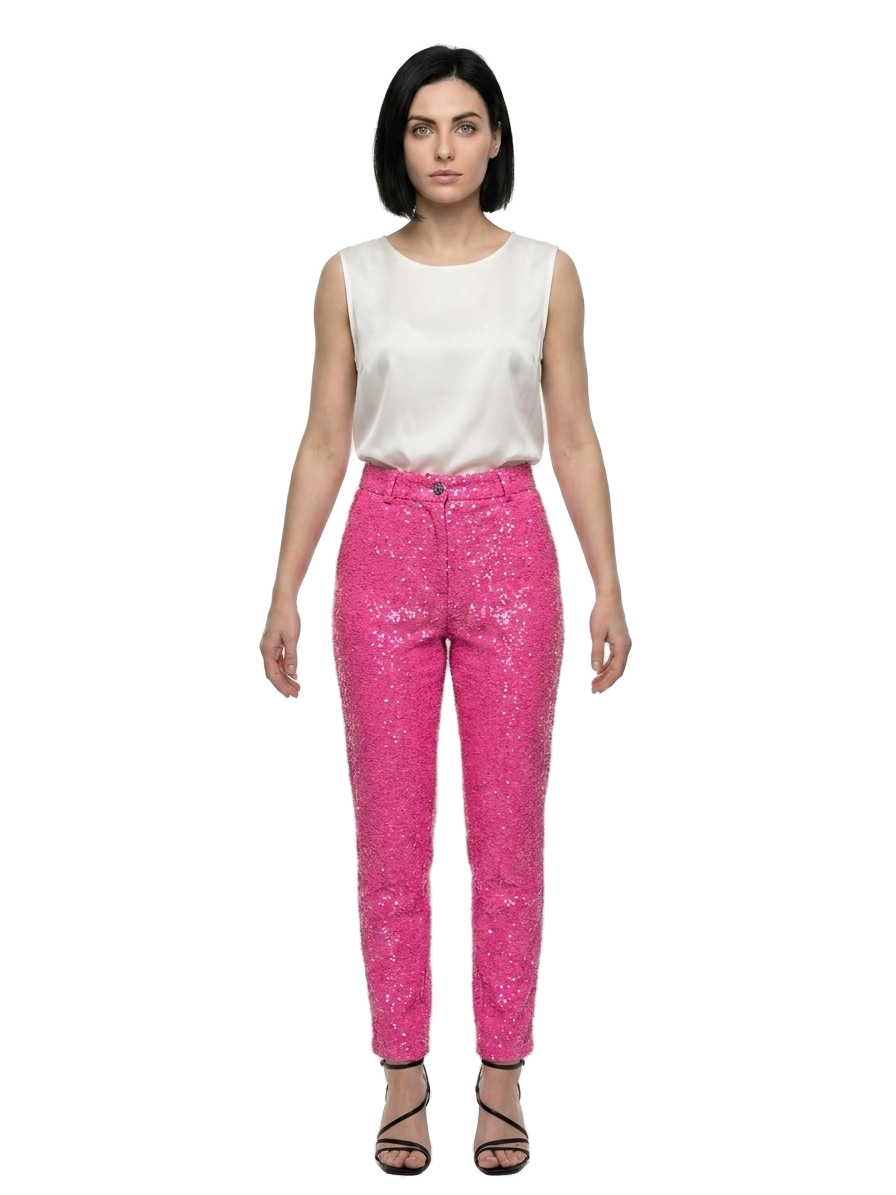 Pink Elastane Casual Pants