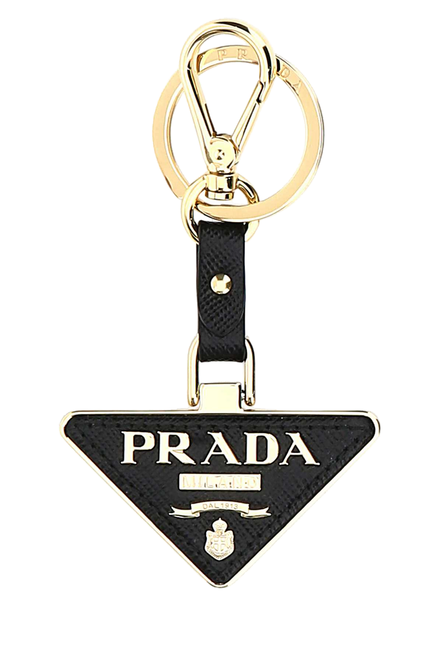 Prada Steel and calf leather key case in black