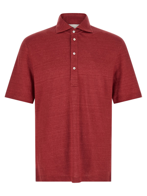 Brunello Cucinelli 74% linen polo shirt in red