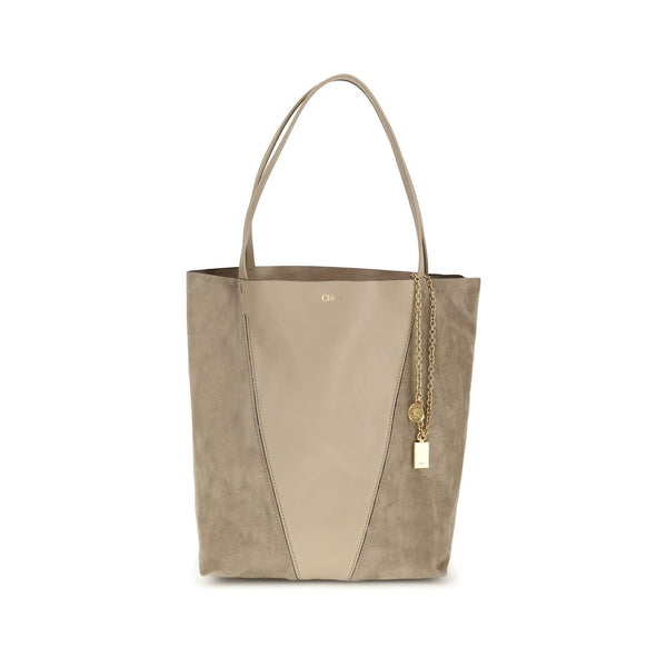 Chloé 100% Calf Leather Bos Taurus; suede shoulder bag in beige