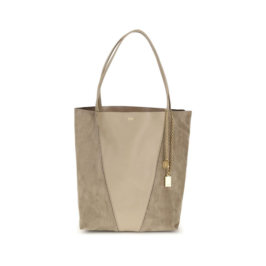 Chloé 100% Calf Leather Bos Taurus; suede shoulder bag in beige