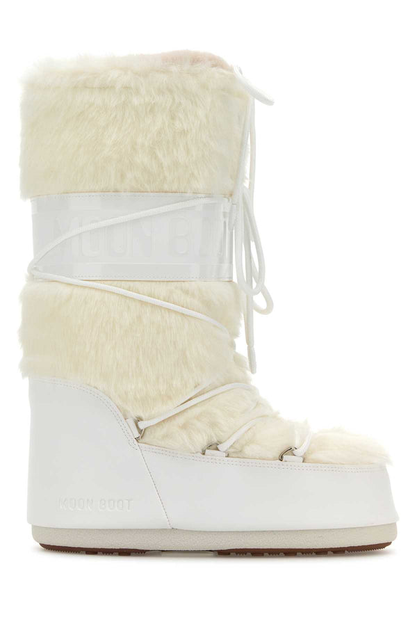 White Eco Fur And Synthetic Leather Icon Boots Opticalwhite Stivali